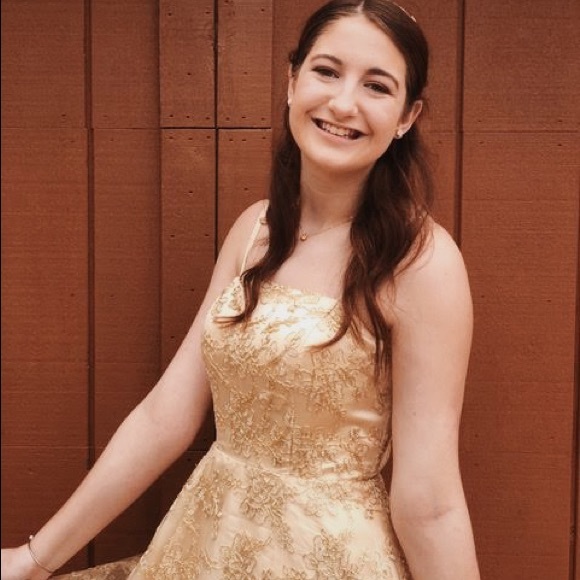 Golden Floral Prom Dress - Picture 4 of 4